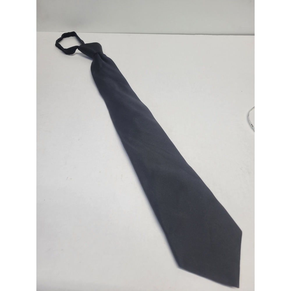 Umo Lorenzo Italy Mens Black Zipper Tie 100% Silk Handmade Solid Adjustable 20in
